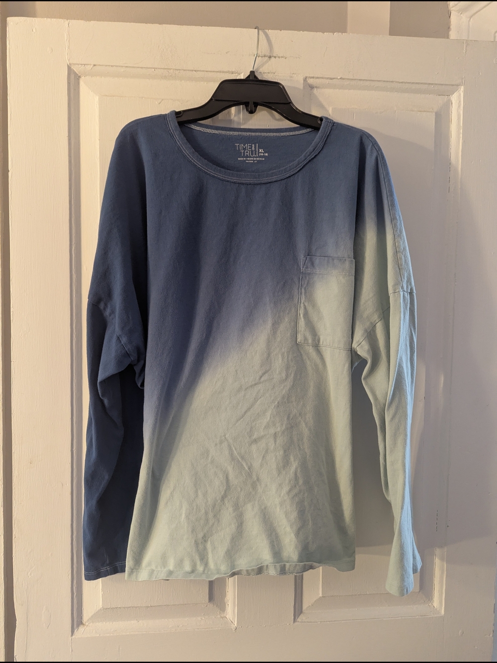 Time and Tru Blue Ombre Long Sleeve Pocket Tee